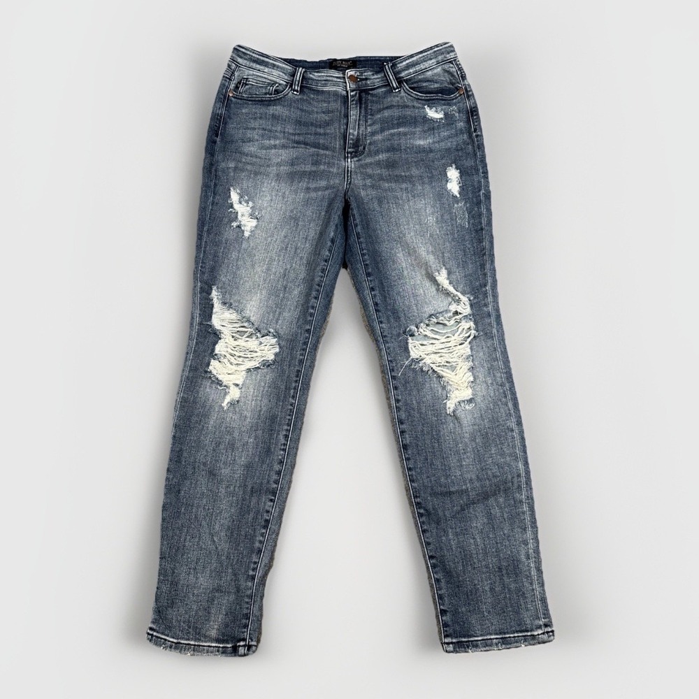 Judy Blue Boyfriend Jeans Womens 13/31 Blue Distressed High Rise Stretch